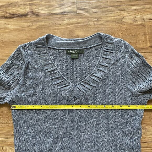 EDDIE BAUER M Y2K Gray Cable Knit V-Neck Long-Sleeve Sweater Bella Swan Preppy - Picture 15 of 16